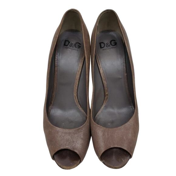 Dolce & Gabbana Pumps 40 Made in Italy Peep Toe Brown Stiletto Heel Shoe Leather - Picture 2 of 11